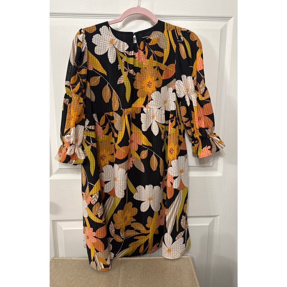 Who What Wear Floral Puff 3/4 Sleeve Shift Dress, XS